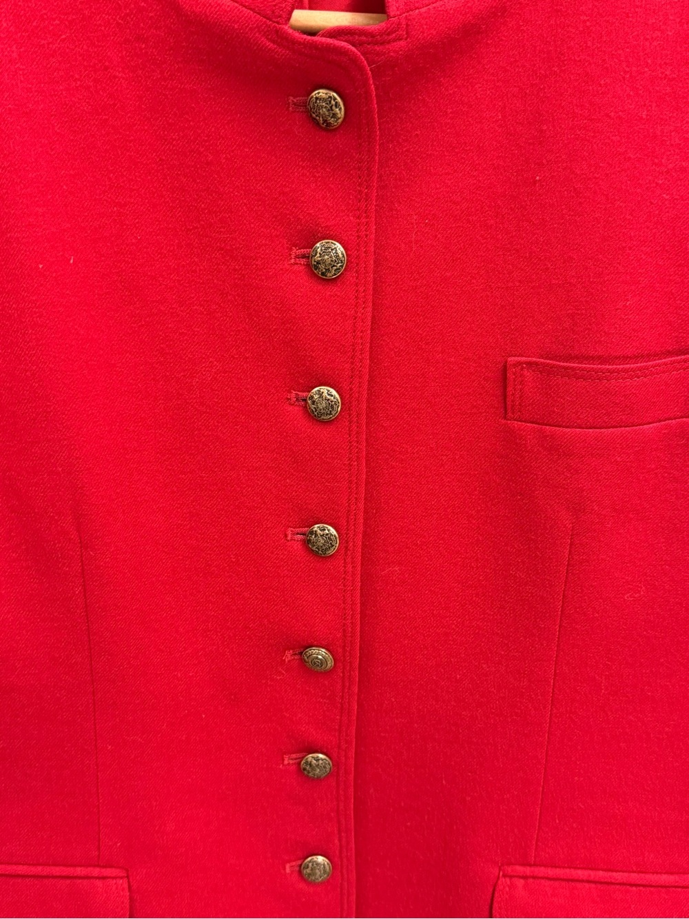 80’s VINTAGE Equestrian 100% Wool Red Austrian Jacket Military Mandarin Blazer M - Picture 3 of 16